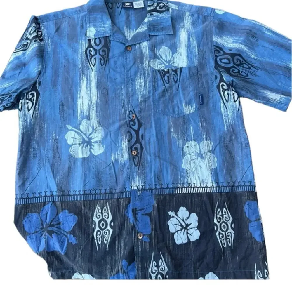 BILLABONG Button Down Cotton, Short Sleeve Blue Shirt, Men's size L - Picture 1 of 8
